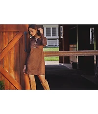 Adrianna Papell Long Sleeve Suede Short Dress With Hardware