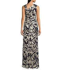 Adrianna Papell Metallic Asymmetrical Neck Sleeveless Gown