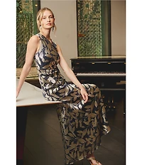 Adrianna Papell Metallic Asymmetrical Neck Sleeveless Gown
