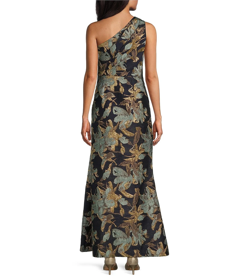 Adrianna Papell Metallic Jacquard Draped One Shoulder Mermaid Dress