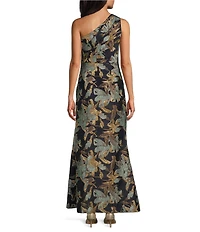 Adrianna Papell Metallic Jacquard Draped One Shoulder Mermaid Dress