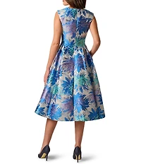 Adrianna Papell Metallic Jacquard Floral Print Fit And Flare Midi Dress