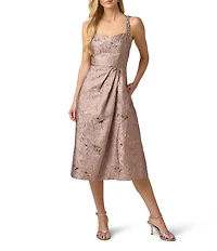 Adrianna Papell Metallic Jacquard Sleeveless Sweetheart Neck Ruched Dress