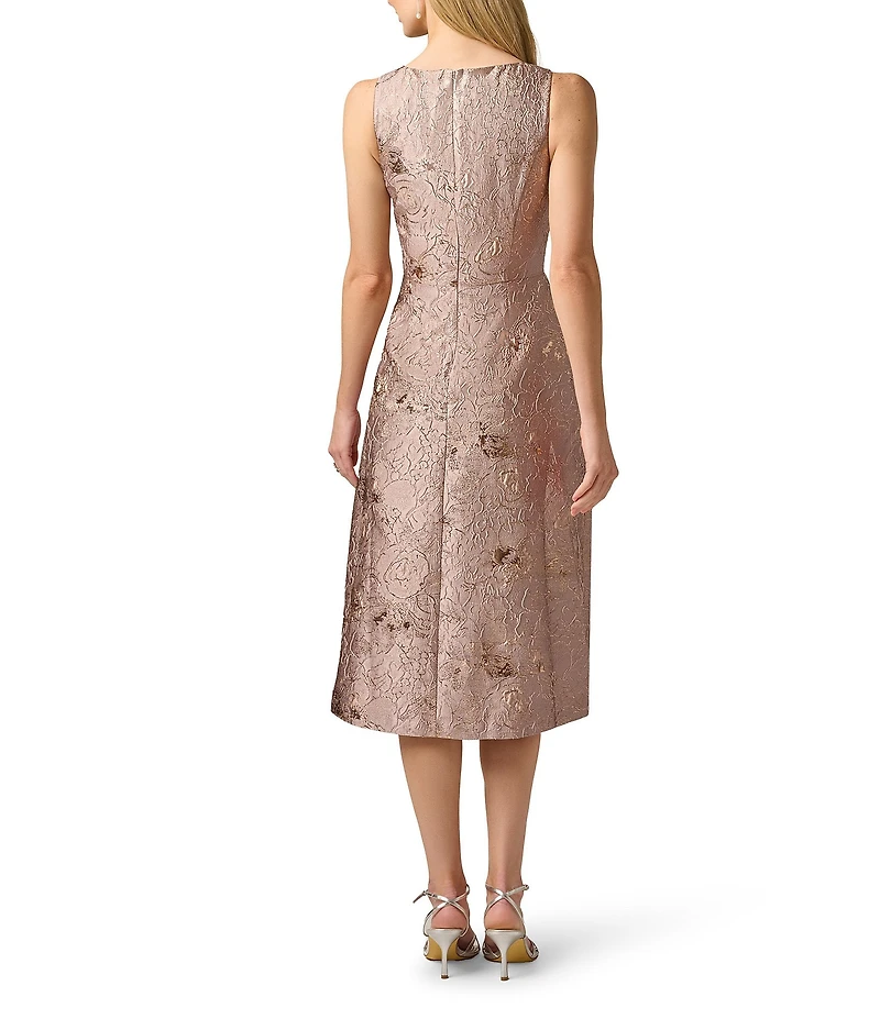 Adrianna Papell Metallic Jacquard Sleeveless Sweetheart Neck Ruched Dress