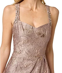 Adrianna Papell Metallic Jacquard Sleeveless Sweetheart Neck Ruched Dress