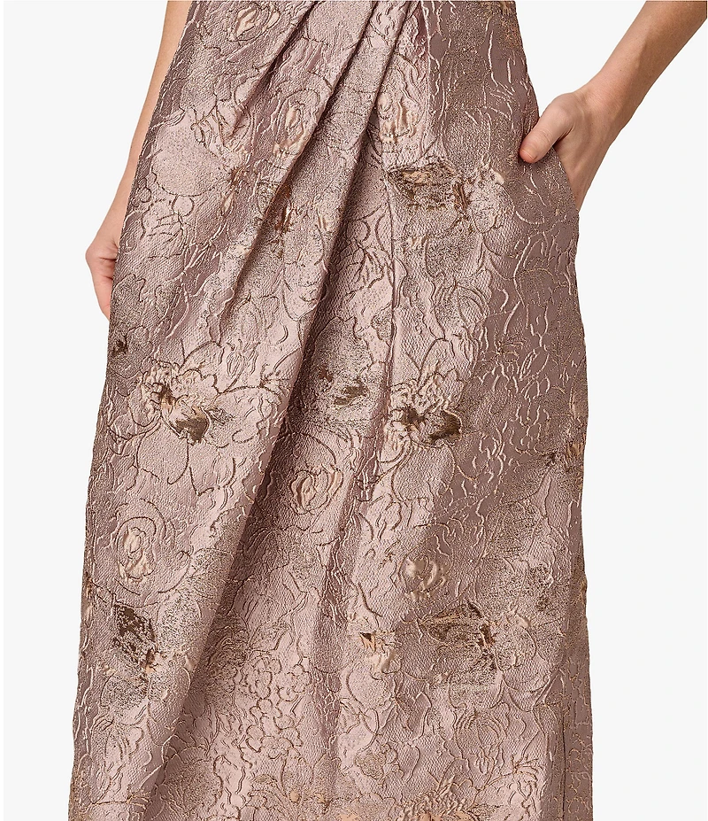 Adrianna Papell Metallic Jacquard Sleeveless Sweetheart Neck Ruched Dress