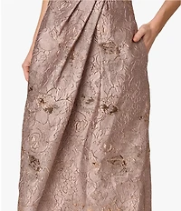 Adrianna Papell Metallic Jacquard Sleeveless Sweetheart Neck Ruched Dress