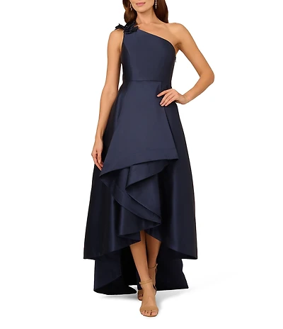 Adrianna Papell Mikado 3D Flower Applique High Low Gown