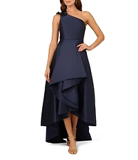 Adrianna Papell Mikado 3D Flower Applique High Low Gown
