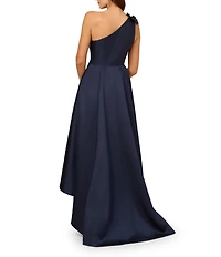 Adrianna Papell Mikado 3D Flower Applique High Low Gown