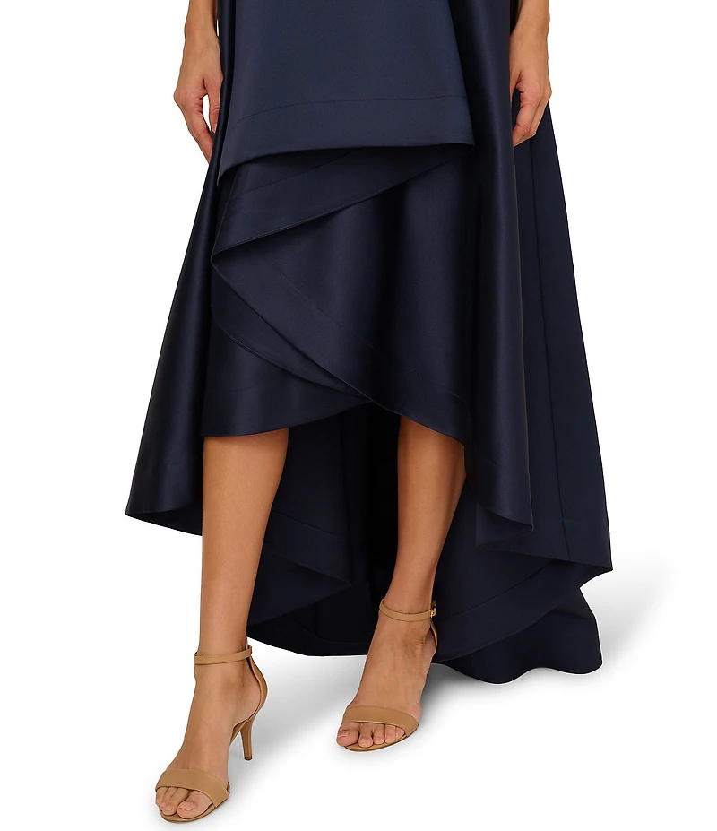 Adrianna Papell Mikado 3D Flower Applique High Low Gown