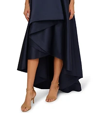 Adrianna Papell Mikado 3D Flower Applique High Low Gown