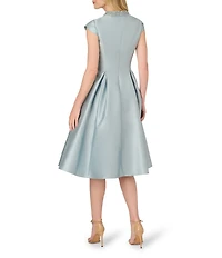 Adrianna Papell Mikado Beaded Crew Neck Cap Sleeve Keyhole A-Line Midi Dress