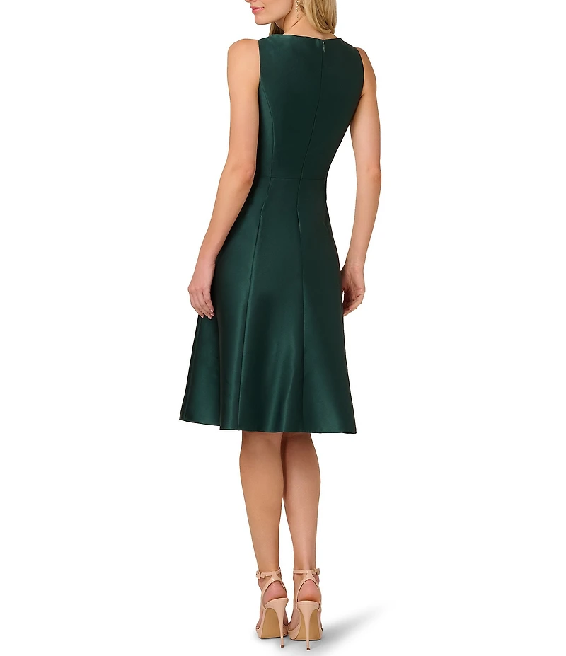 Adrianna Papell Mikado Boat Neck Button Sleeveless Midi Dress