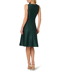 Adrianna Papell Mikado Boat Neck Button Sleeveless Midi Dress