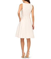 Adrianna Papell Mikado Boat Neck Button Sleeveless Midi Dress