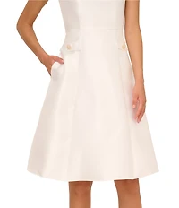 Adrianna Papell Mikado Boat Neck Button Sleeveless Midi Dress