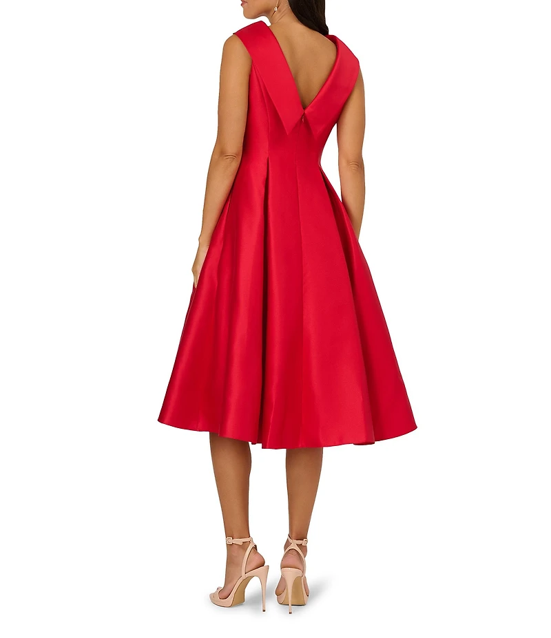 Adrianna Papell Mikado Boat Roll Neck Sleeveless Fit And Flare Midi Dress