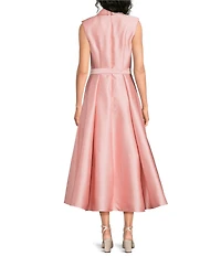 Adrianna Papell Mikado Notch Collar Sleeveless Tie Front Fit And Flare Long Dress