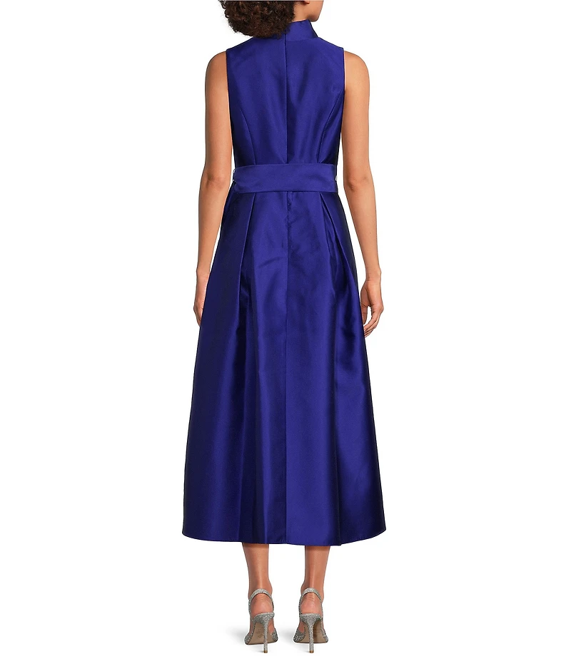 Adrianna Papell Mikado Sleeveless Front Tie Midi Dress