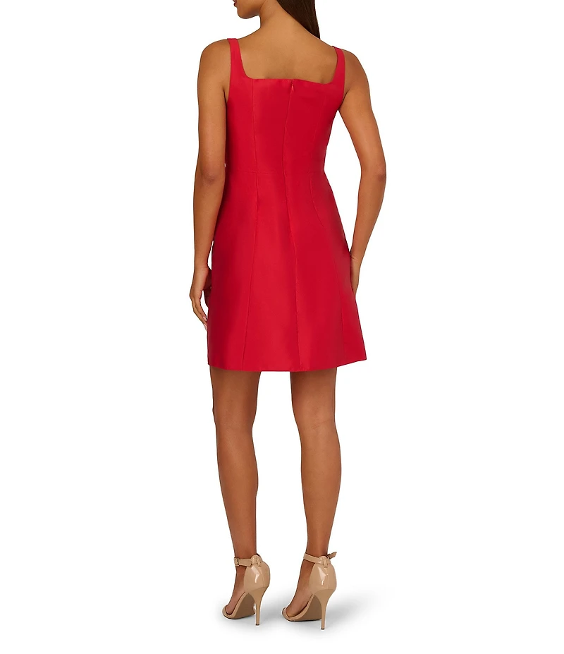 Adrianna Papell Mikado Square Neck 3D Beaded Flower Dress