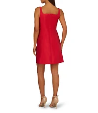 Adrianna Papell Mikado Square Neck 3D Beaded Flower Dress