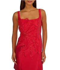 Adrianna Papell Mikado Square Neck 3D Beaded Flower Dress