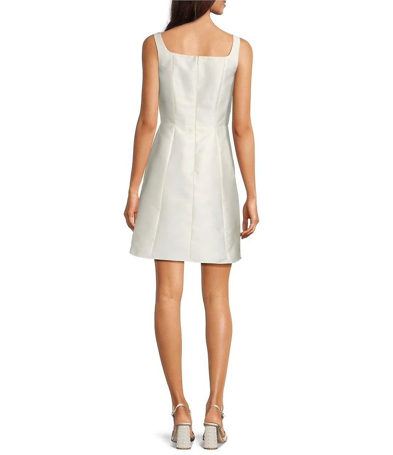 Adrianna Papell Mikado Square Neck 3D Beaded Flower Dress