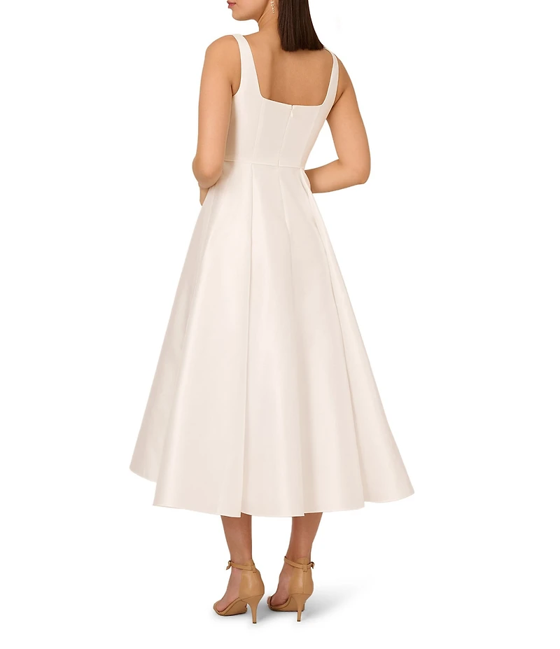 Adrianna Papell Mikado Square Neck Sleeveless A-Line Midi Dress