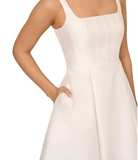 Adrianna Papell Mikado Square Neck Sleeveless A-Line Midi Dress