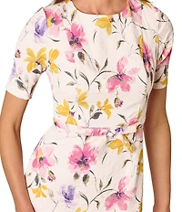 Adrianna Papell Mini Bow Floral Print Jacquard Knee Length Sheath Dress