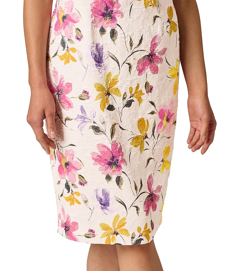 Adrianna Papell Mini Bow Floral Print Jacquard Knee Length Sheath Dress