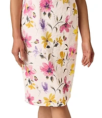 Adrianna Papell Mini Bow Floral Print Jacquard Knee Length Sheath Dress