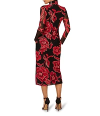 Adrianna Papell Mock Neck Floral Long Sleeve Midi Dress