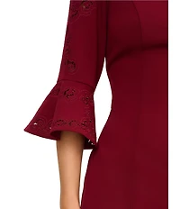 Adrianna Papell Novelty Knit 3/4 Bell Sleeve Crepe Sheath Dress