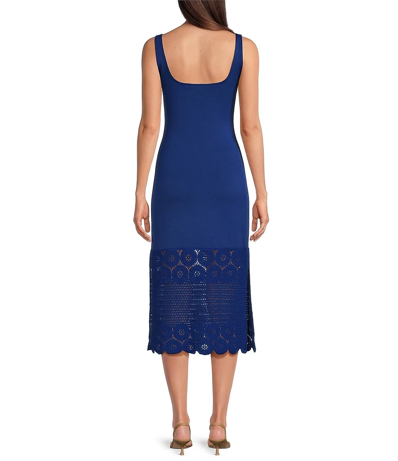 Adrianna by Adrianna Papell Novelty Knit Square Neck Sleeveless Crochet Hem Midi Dress