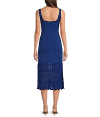 Adrianna by Adrianna Papell Novelty Knit Square Neck Sleeveless Crochet Hem Midi Dress