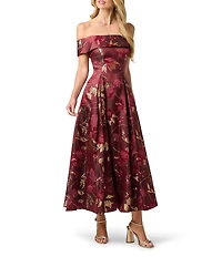 Adrianna Papell Off Shoulder Floral Jacquard Midi Dress