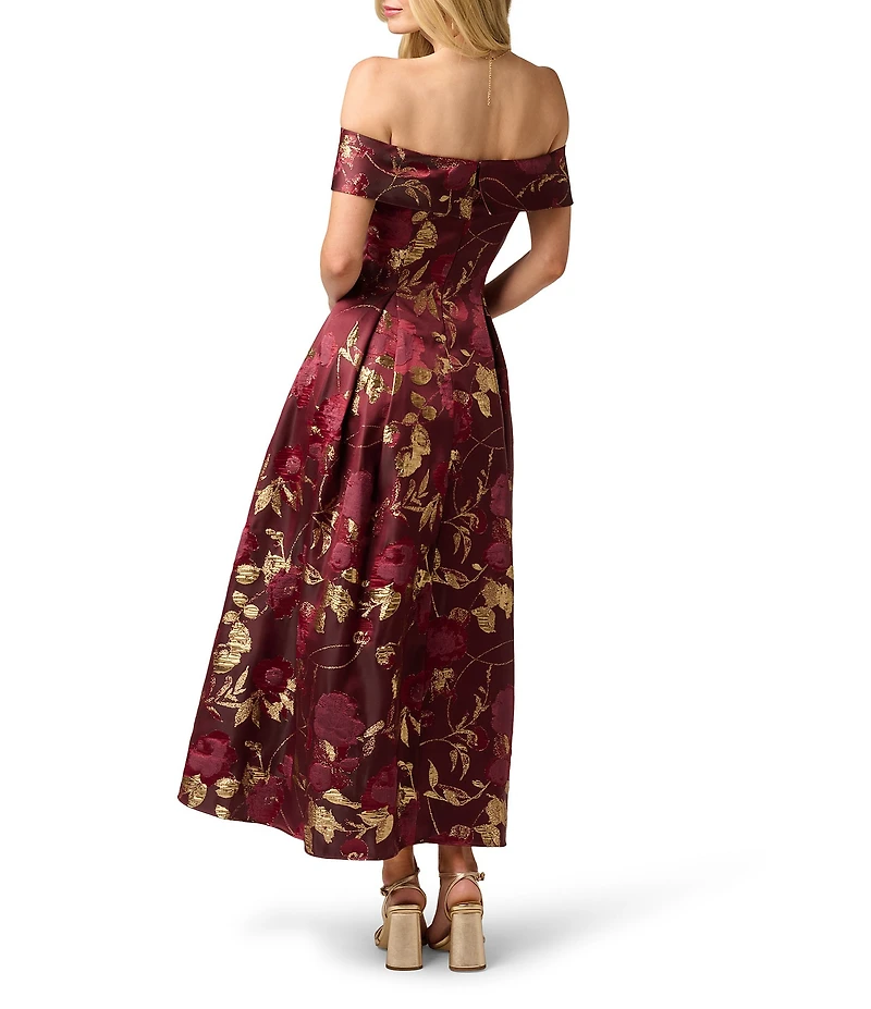 Adrianna Papell Off Shoulder Floral Jacquard Midi Dress