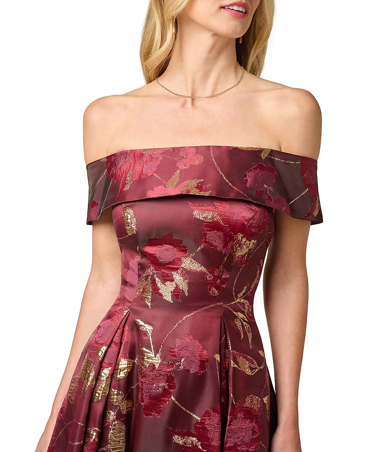 Adrianna Papell Off Shoulder Floral Jacquard Midi Dress