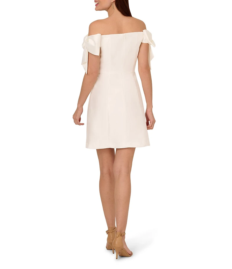 Adrianna Papell Off The Shoulder Bow Sleeve Mikado Sheath Dress