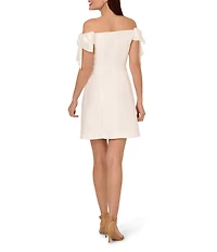 Adrianna Papell Off The Shoulder Bow Sleeve Mikado Sheath Dress