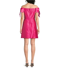 Adrianna Papell Off The Shoulder Bow Sleeve Mikado Sheath Dress