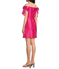 Adrianna Papell Off The Shoulder Bow Sleeve Mikado Sheath Dress