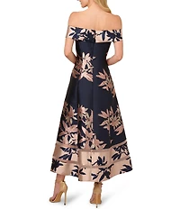Adrianna Papell Off-The-Shoulder Cap Sleeve Floral Jacquard A-Line Tea Length Dress