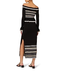 Adrianna Papell Off-The-Shoulder Striped Long Sleeve Knit Sheath Dress