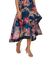 Adrianna Papell Off-The-Shoulder Ruffle Front Floral Organza A-Line Midi Dress