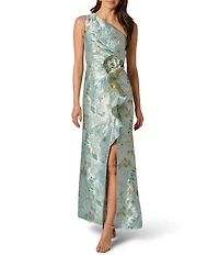 Adrianna Papell One Shoulder Metallic Jacquard Column Gown