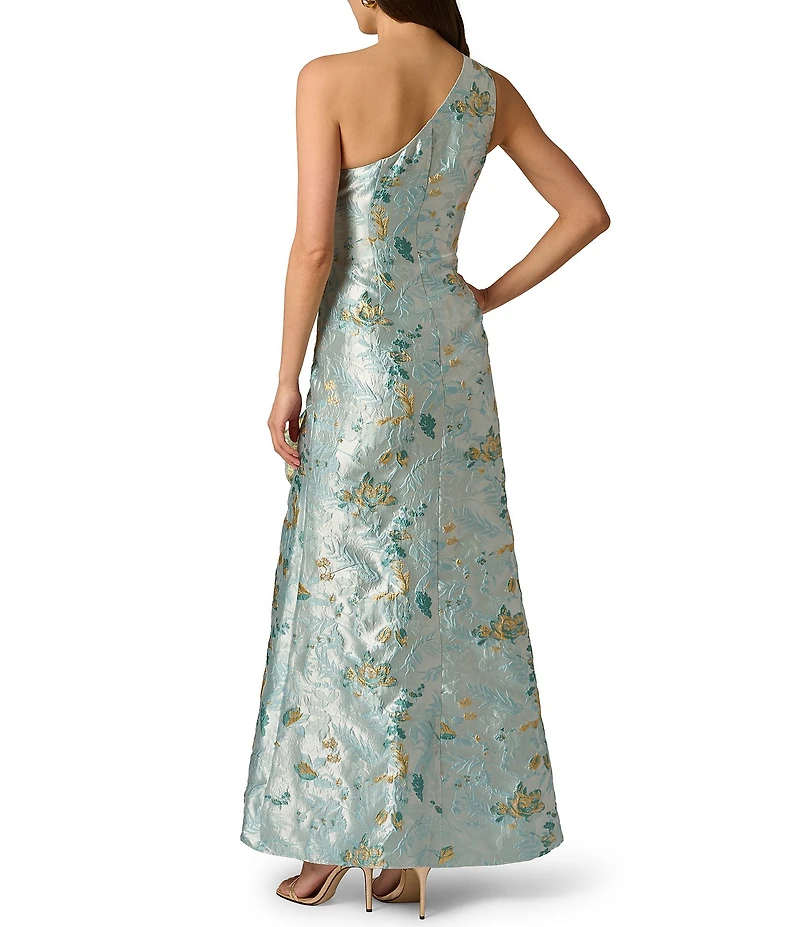 Adrianna Papell One Shoulder Metallic Jacquard Column Gown