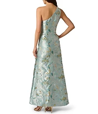 Adrianna Papell One Shoulder Metallic Jacquard Column Gown
